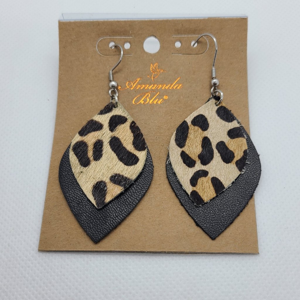 Lightweight Leather Earrings Layered Hide Animal Print And Black 16$